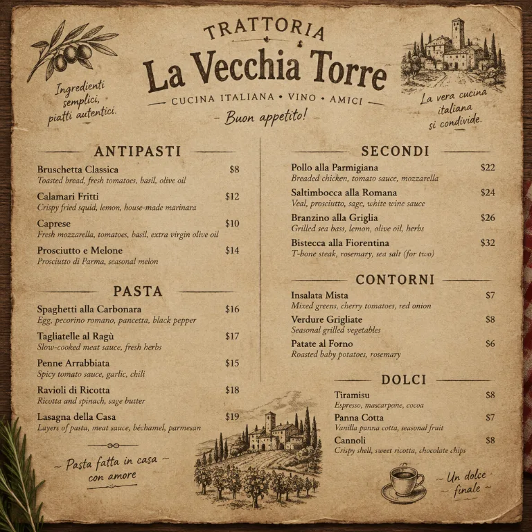 Mit KI erstelltes Bild im Stil Restaurant Menu Design