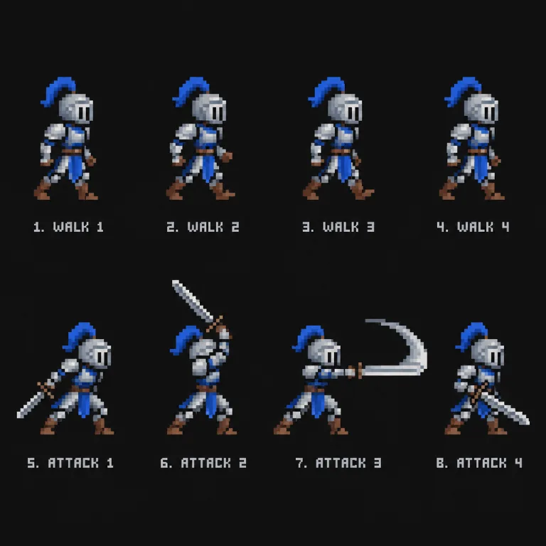 Mit KI erstelltes Bild im Stil Sprite Sheet